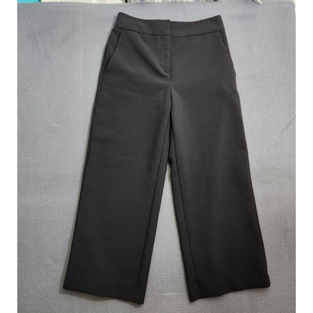 Ann Taylor Dress Pants Women 0P Black High Rise Cropped Wide Leg
